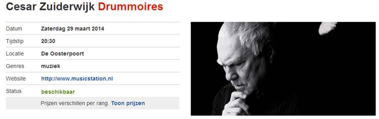 Drummoires theatre website announcement March 29, 2014 Oosterpoort - Groningen